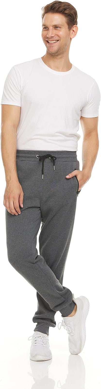 Mens 3 Pack Fleece Active Athletic Workout Jogger Sweatpants for Men with Zipper Pocket and Drawstring Size S-3XL