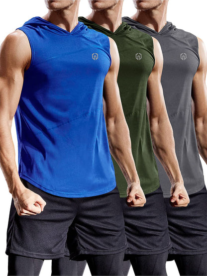 Dry Fit Workout Athletic Muscle Tank Top Running Shirts with Hoods