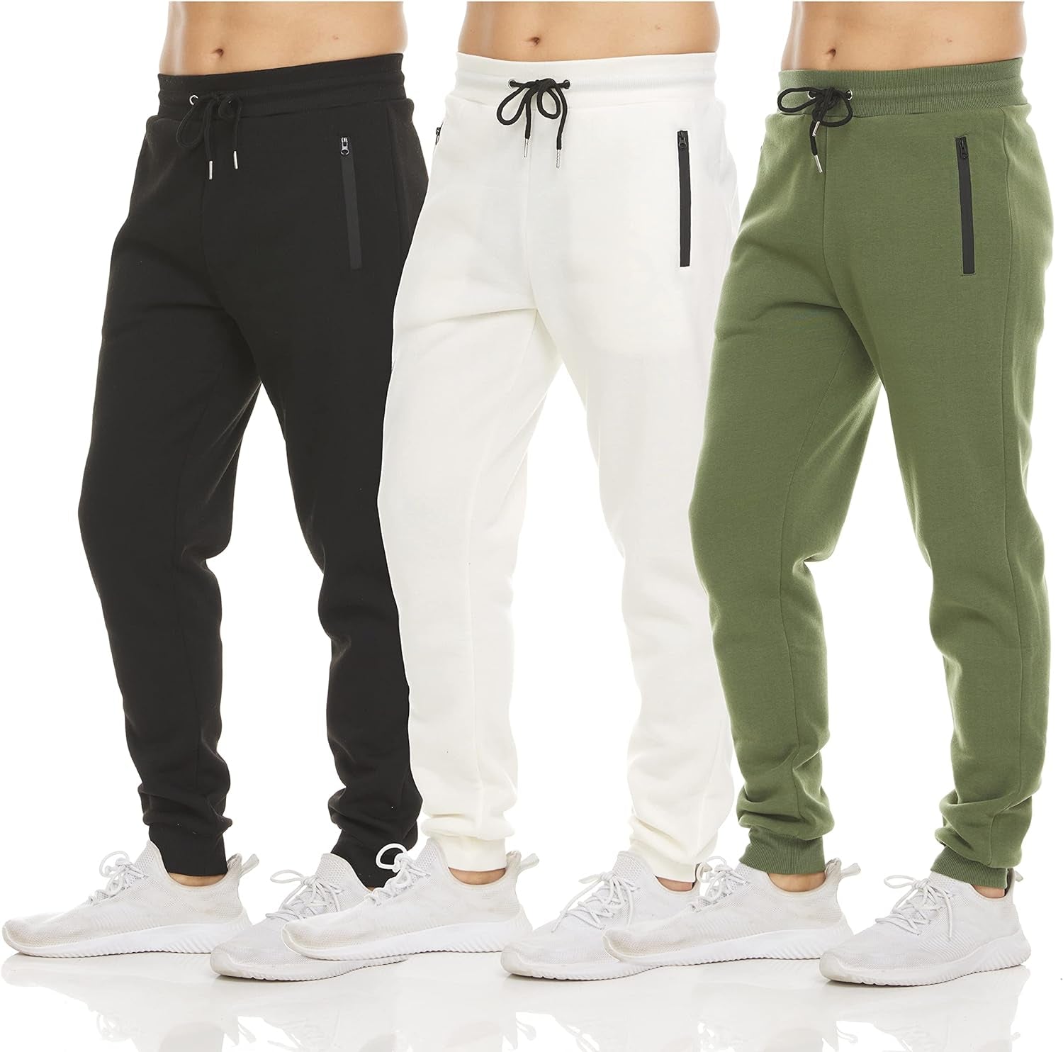 Mens 3 Pack Fleece Active Athletic Workout Jogger Sweatpants for Men with Zipper Pocket and Drawstring Size S-3XL